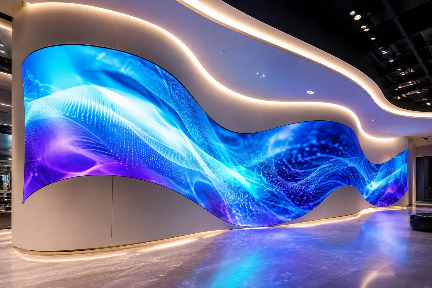 Écran LED flexible en forme ondulée pour agencement architectural au Maroc
