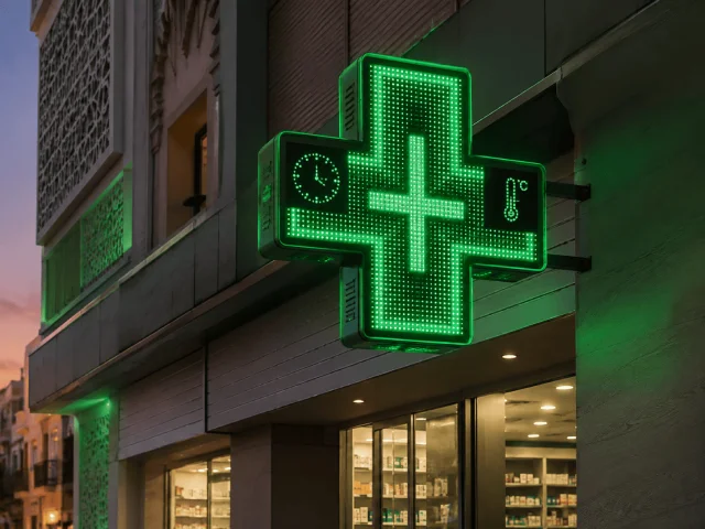 croix pharmacie sonde temperature maroc Affichage digital de la température extérieure sur croix LED de pharmacie au Maroc