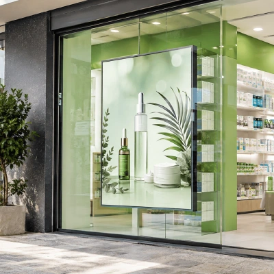 ecran led vitrine pharmacie parapharmacie Chantier et location écran LED vitrine pour magasin au Maroc